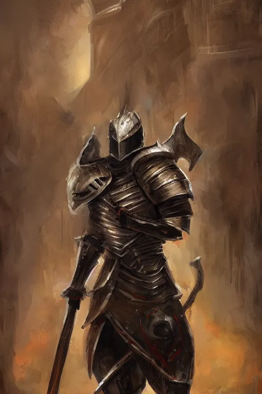 Prompt: a fantasy oil painting, concept art, a knight in full armor holding an unbrella