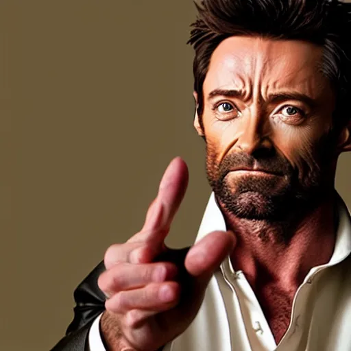 Prompt: Hugh Jackman giving you the middle finger, artstation