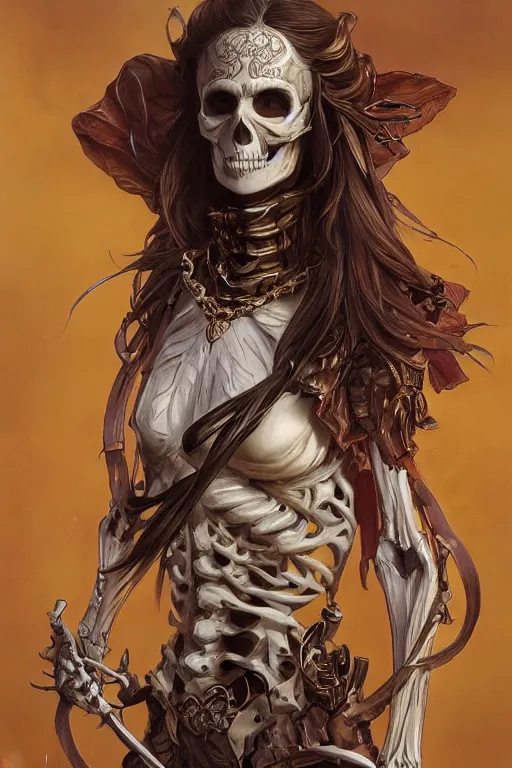 Image similar to skeleton as a heroine, intricate, elegant, highly detailed, centered, digital painting, artstation, concept art, smooth, sharp focus, illustration, art by artgerm and donato giancola and Joseph Christian Leyendecker, Ross Tran, WLOP