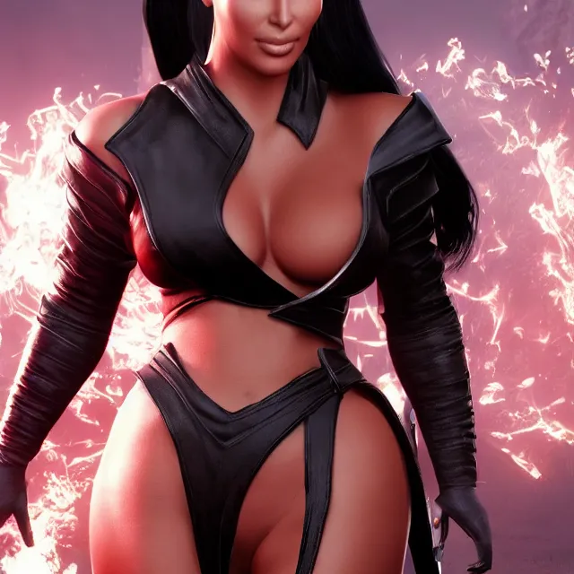 Image similar to kim kardashian in mortal kombat, character, videogame render, 4 k, artstation