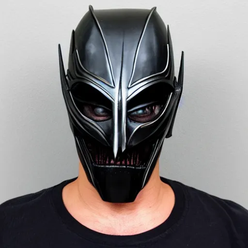 Image similar to face of an armored villian, sauron, evil, dark, mask, Black Mask