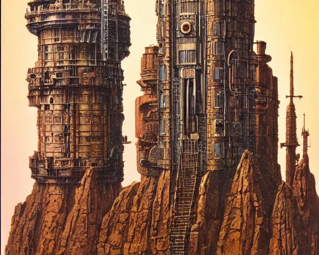 Image similar to steampunk tower by ralph mcquarrie and frank lloyd frank lloyd and bruce pennington and ted nasmith