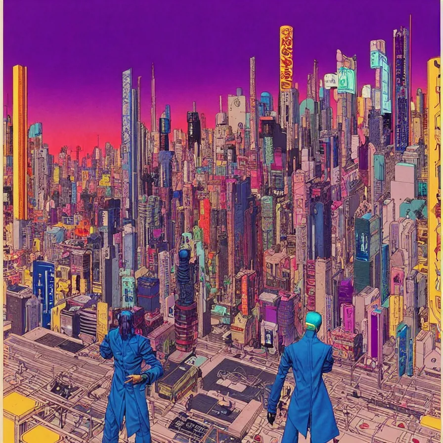 Image similar to ( ( ( ( stylish bar counter in cyberpunk city ) ) ) ) by mœbius!!!!!!!!!!!!!!!!!!!!!!!!!!!, overdetailed art, colorful, artistic record jacket design