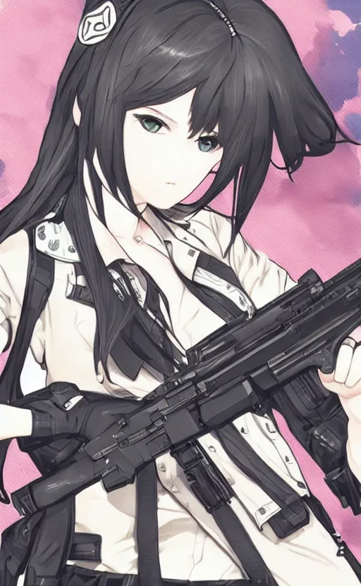 Image similar to girl, trading card art, empty hands, girls frontline game, matte, 150mm, illustration, by akio watanabe