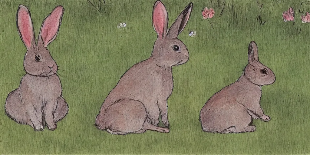 Image similar to a rabbit sitting by a pond, in the style of carl larsson