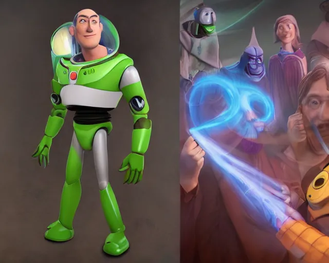 Prompt: buzz light - year is dumbledore, character art, by various concept artists, redshift render, hyperrealistic face, photorealistic render