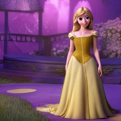 Image similar to Jennette McCurdy as Rapunzel in disney tangled live action, 8k full HD photo, cinematic lighting, anatomically correct, oscar award winning, action filled, correct eye placement,