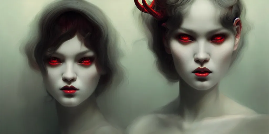 Prompt: breathtaking detailed concept art painting art deco portrait of a satanic demon, by hsiao - ron cheng, bizarre compositions, exquisite detail, extremely moody lighting, 8 k