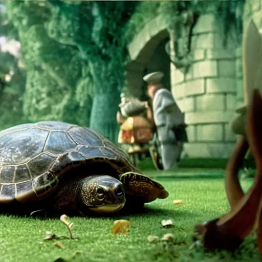 Image similar to a film still of the mock turtle in alice in the wonderland