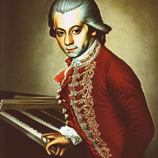 Image similar to award winning photograph of mozart by annie leibovitz