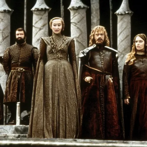 Image similar to a film still of game of thrones as tv series released in 1970s