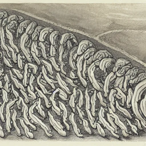 Prompt: human snails following a human worm,'social influence'by critical theory artist
