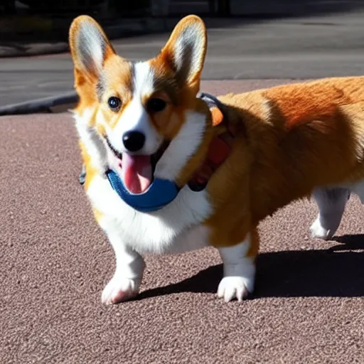 Image similar to corgi wearing a saddle