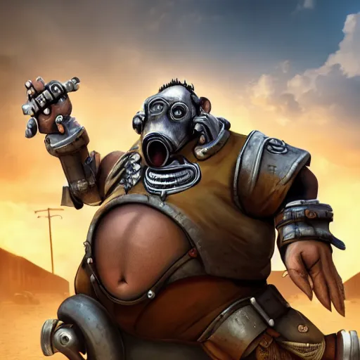 Image similar to roadhog from overwatch as immortan joe from mad max fury road, 4k, high detail, high-resolution photograph, professional photography, ultra-detail