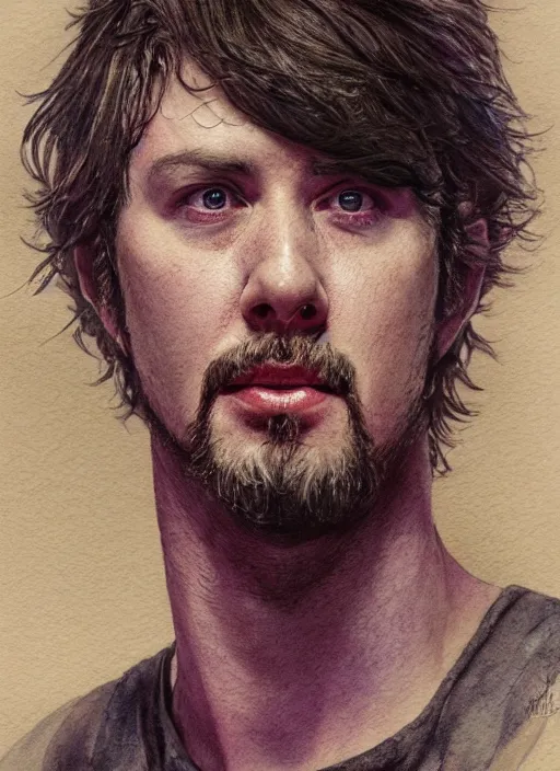 Prompt: portrait, Trever Moore from the WKUK, Sketch Comedy Group, watercolor, dramatic lighting, cinematic, establishing shot, extremely high detail, foto realistic, cinematic lighting, pen and ink, intricate line drawings, by Yoshitaka Amano, Ruan Jia, Kentaro Miura, Artgerm, post processed, concept art, artstation, matte painting, style by eddie mendoza, raphael lacoste, alex ross