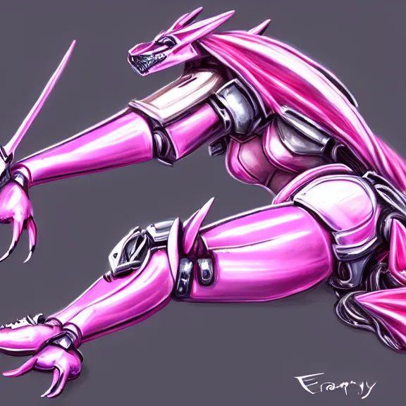 Image similar to very close up foot pov shot, detailed foot shot, paw art, hyperdetailed elegant beautiful stunning hot anthropomorphic mecha female dragon, sharp silver armor fuchsia skin, laying down showing quality mecha dragon feet at camera, furry paw, anthro paw, dragon paw, claws, sleek legs, warframe fanart, furaffinity, deviantart, ekasportal