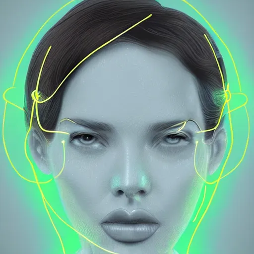 Prompt: A detailed female face made of electricity, digital art