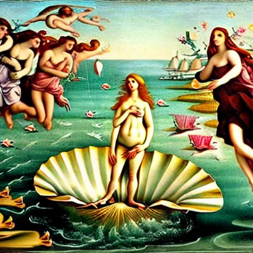 Prompt: the birth of venus, the minion, hyper realistic beautiful cinematic photography