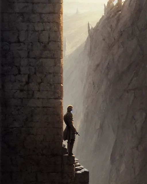 Prompt: man of the night's watch standing on the edge of the wall, game of thrones | | realistic shaded, fine details, realistic shaded lighting painting by greg rutkowski, diego gisbert llorens, magali villeneuve, artgerm, jeremy lipkin, michael garmash, rob rey