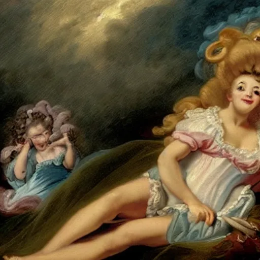 Image similar to helga pataki's teeth, soft rainbow, painting by francois boucher, sad muppet eyes