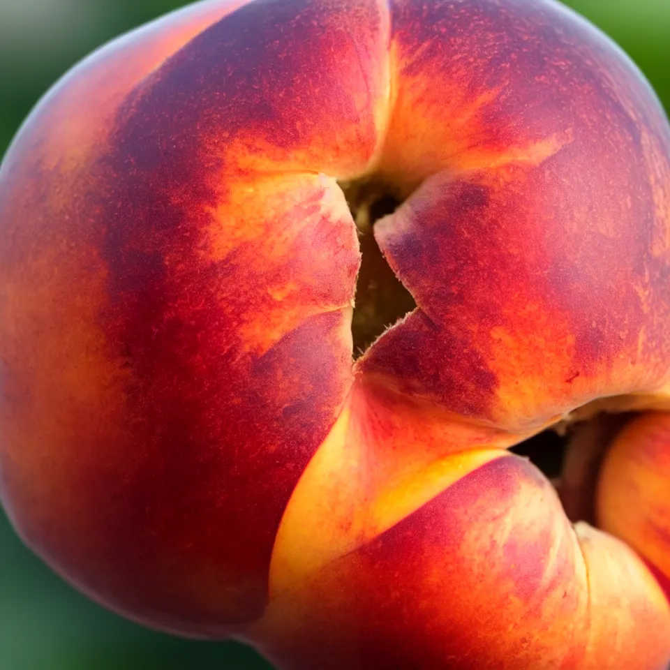 Prompt: A beautiful close-up photo of a round and juicy peach with human skin. Photorealistic. Bokeh.