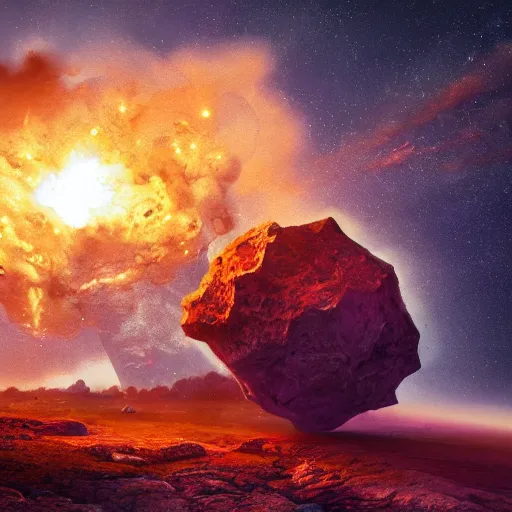 Prompt: Digital art of a meteorite containing an insect hive burning up in the atmosphere, Mike Winkelmann, Jessica Rossier 4k prehistoric geology space hubble start nebula