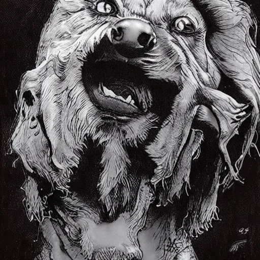 Image similar to the dogs of doom are howling, Michael Whelan, comic art, pen and ink, black and white