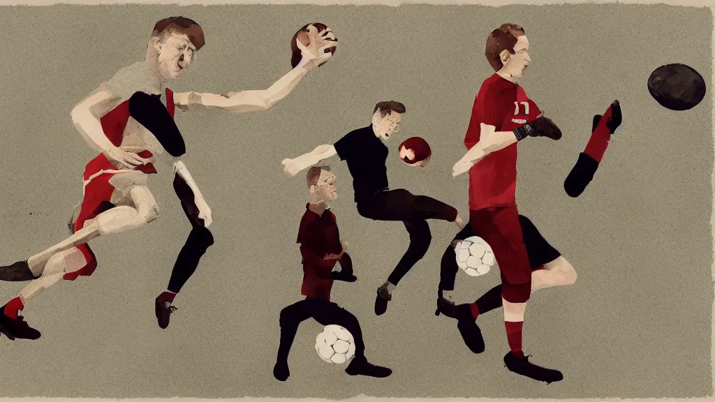 Image similar to Playing football, in the style of David Lynch, by Wes Anderson, concept art, artstation