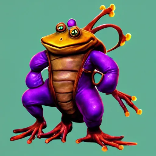Prompt: character concept art page of a humanoid frog with a coat as an enemy in spyro the dragon video game concept art, spyro trilogy remaster concept art, playstation 1 era, activision blizzard style, 4 k resolution concept art