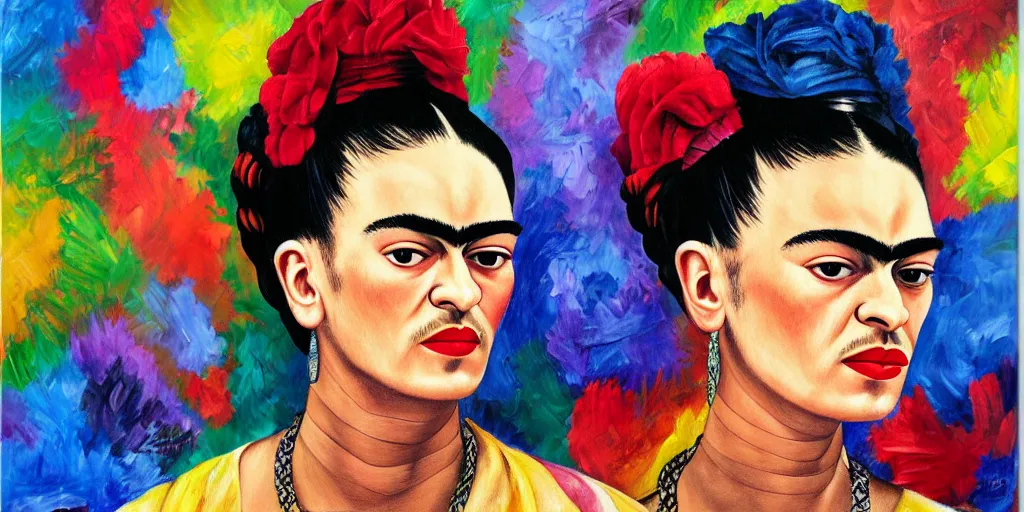 Image similar to frida kahlo rapper art painting, hd, canvas, art, clear, sharp focus, smooth