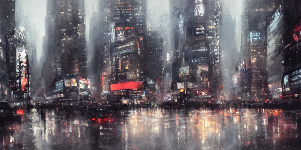 Image similar to a new york cityscape painting by jeremy mann, high resolution, 4 k