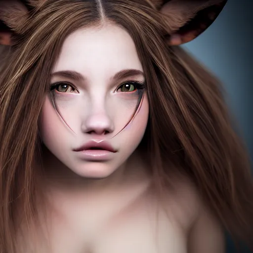 Prompt: beautiful humanized boar - girl, beautiful face, in full growth, studio shot in style, professional photographer, many details, super realistic, high quality, 8 k