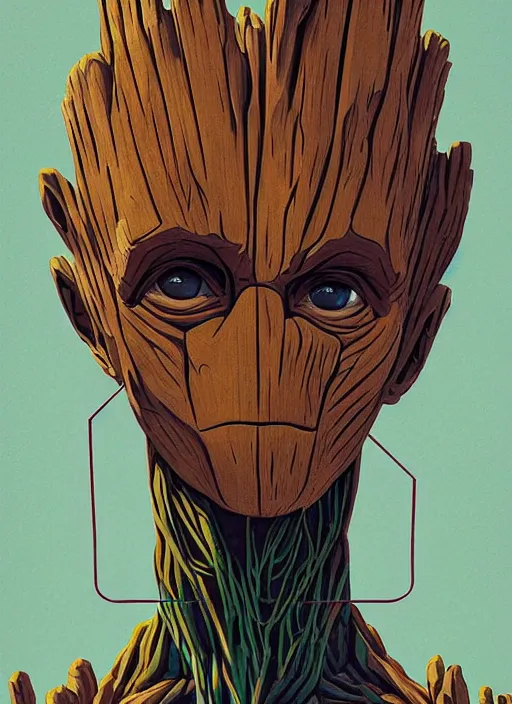 Image similar to symmetry!! portrait of groot by sachin teng, organic, cables, matte painting, geometric shapes, hard edges! graffiti, street art