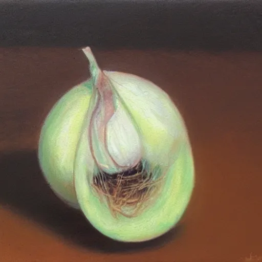 Prompt: onion crying pastel oil painting