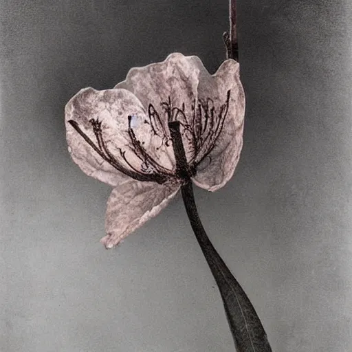 Image similar to dreadful by adrian landscape, nature,. the illustration is a beautiful & haunting work of art of a series of images that capture the delicate beauty of a flower in the process of decaying. the colors are muted & the overall effect is one of great sadness.