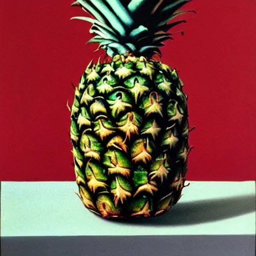 Prompt: le fils de l'homme but with a pineapple, painting by rene magritte, high detail, high resolution