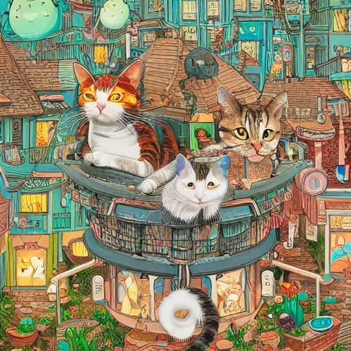 Prompt: crazy cat house, extremely detailed, sharp focus, wide view, full body shot, smooth, digital illustration, by james jean, by rossdraws, frank franzzeta, sakimichan