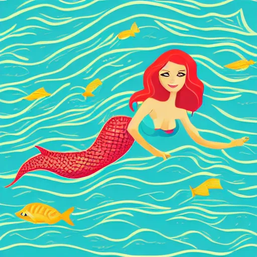 Prompt: Full body mermaid swimming in the sea, Anthropomorphized, portrait, highly detailed, colorful, illustration, smooth and clean vector curves, no jagged lines, vector art, smooth