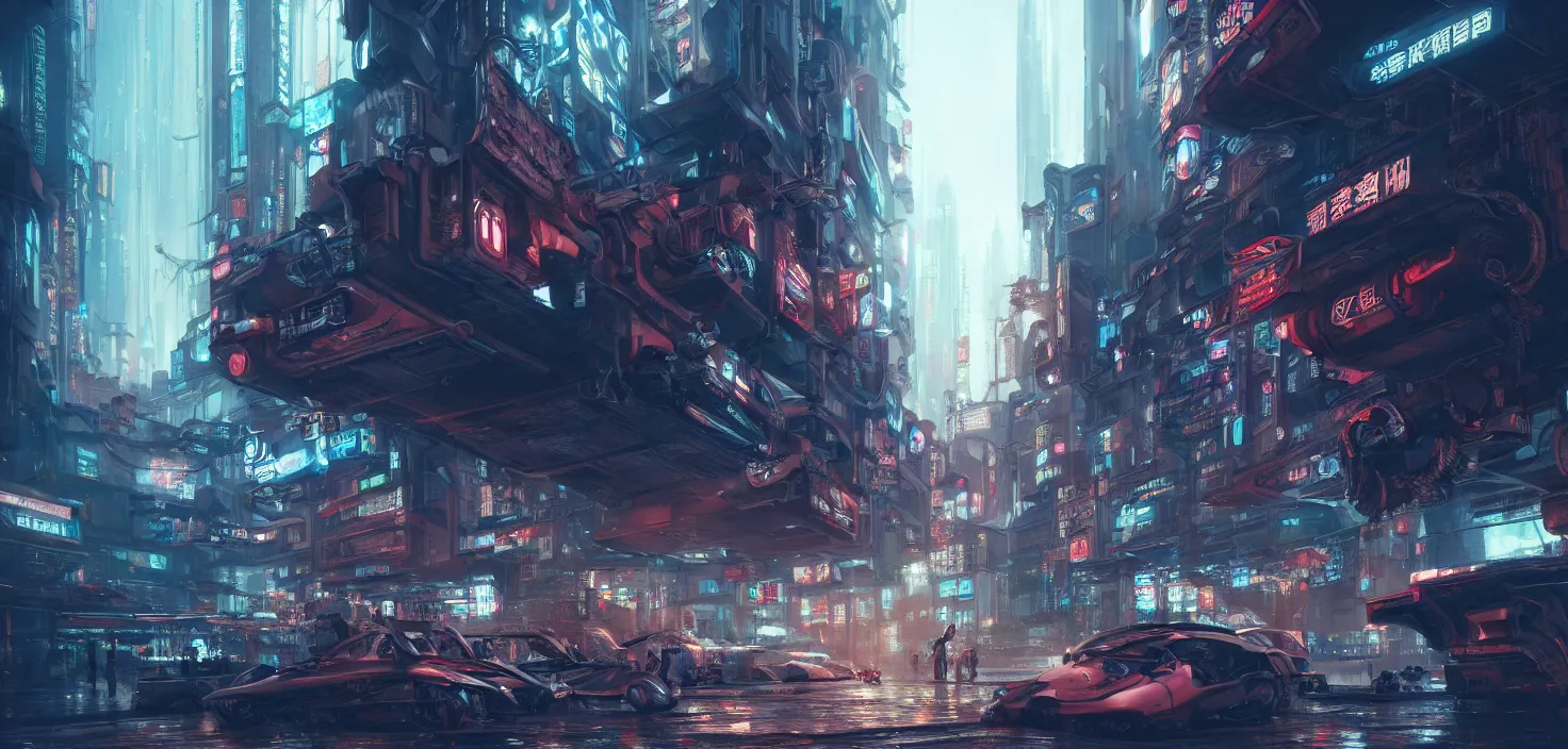 Image similar to a hyper detailed octane render concept art by xision wu, kerem beyit, sandara tang cyberpunk city, dim lighting, detailed portraits, unreal engine 5, highly rendered,, digital painting, artstation, concept art, smooth, sharp focus perfect horizontal ， symmetry illustration, detailed and intricate environment artstation hq