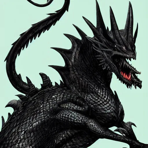 Prompt: black dragon, realistic, highly detailed, concept art, full body, anatomy correct