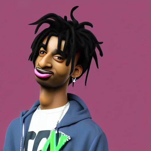 Image similar to a cartoon 3D render of Playboi Carti in the style of Pixar