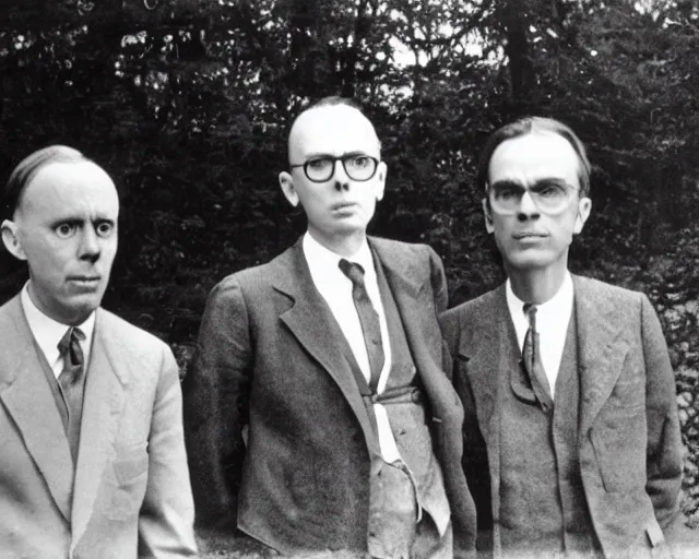 Image similar to edgar cayce and aldous huxley in a forest