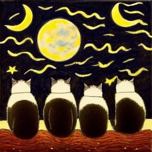 Image similar to back of Cats staring at the moon a starry night style