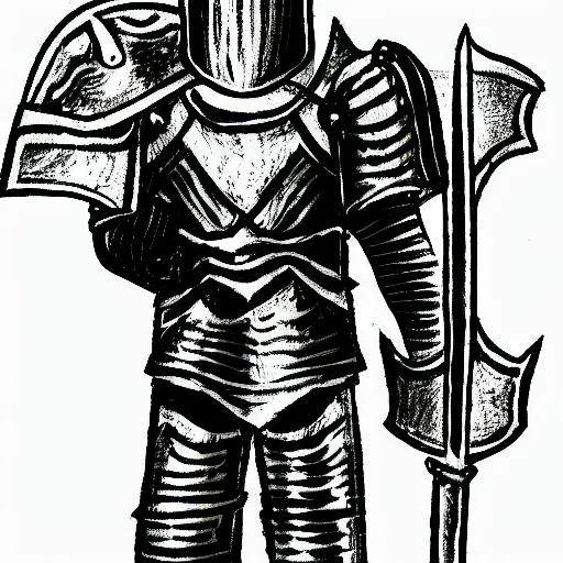 Prompt: a childs sketch of a knight in shining armor