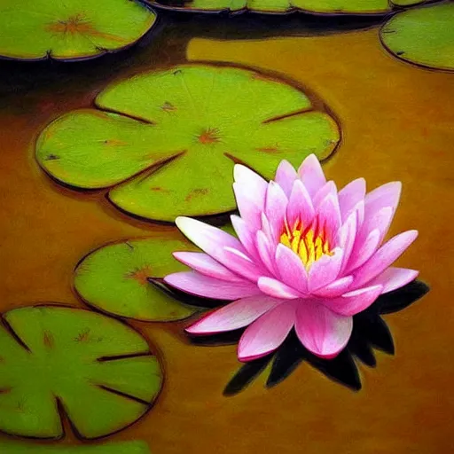 Prompt: waterlily flower, painting, detailed, magical environment, peaceful, beautiful, artwork, realistic detail, natural lighting, brush strokes, pintrest, behance