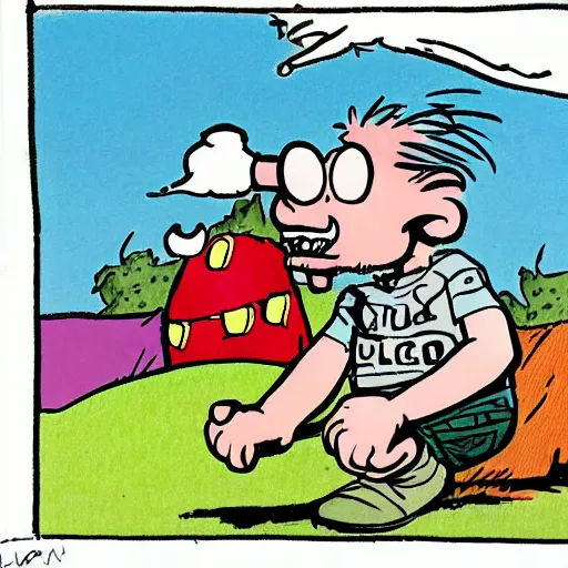 Image similar to cugo drawn by bill watterson, detailed,