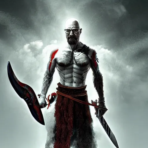 Image similar to Walter White as the God of War. Beautiful digital art