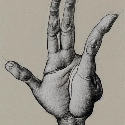 Image similar to anatomical drawing of hands, in the style of leonardo da vinci,