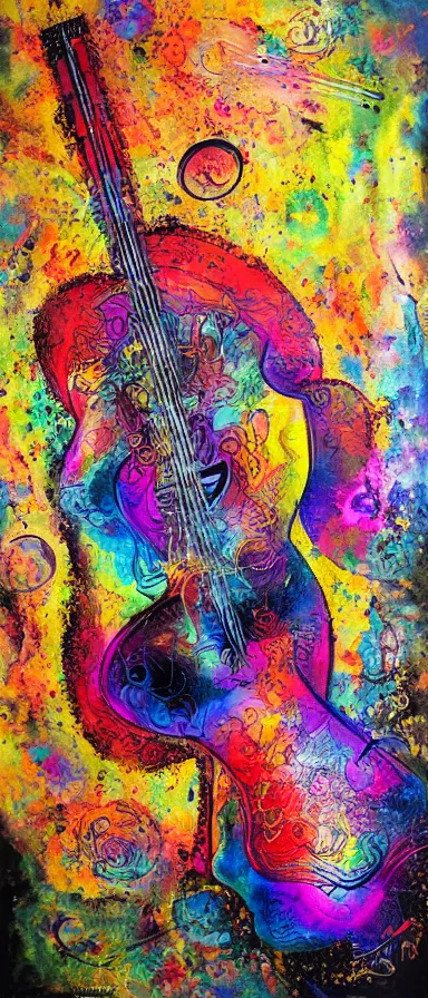 Image similar to abstract art depicting the feelings music gives, mixed media painting