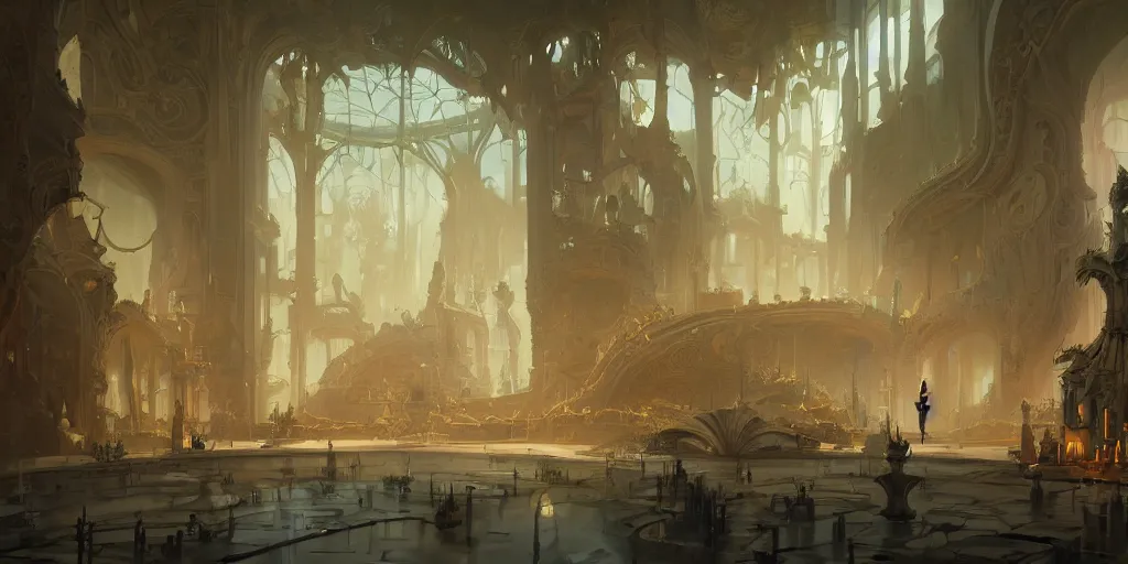 Image similar to inside an incredible palace, Peter Mohrbacher, matte painting, artstation